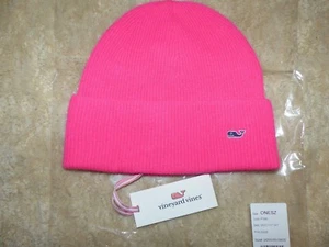 Vineyard Vines Women's   PINK   100% Cashmere  LOGO  Beanie Knit Hat  NWT - Picture 1 of 2