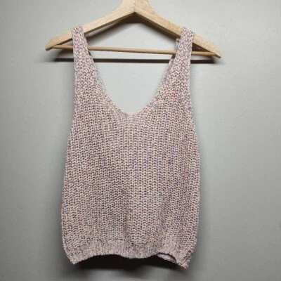 Mi ami Francesca's Crochet Tan Top Women Size M Purple Beachy Boho Vacation - Image 1 of 4