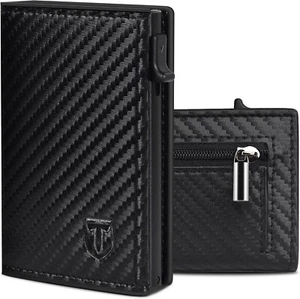 Leather Men's Wallet Slim Wallet with Coin Pocket Card Holder RFID Blocking Carbon - Picture 1 of 7