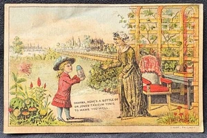 Girl Gives Sick Grandma Dr. Jones Taraxacum Tonic Medicine~Victorian Trade Card - Picture 1 of 3