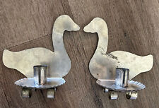 2 Vintage Tin DUCK Candle Holders Crimped Edge Footed 9x5.5x3 Thanksgiving Decor