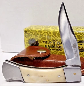 Wild Turkey Natural Bone Clip Point Blade Lockback Hunting Pocket Knife + Sheath - Picture 1 of 3
