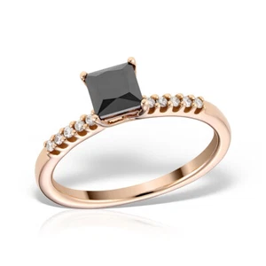 14K Rotgold Princess-Schliff schwarzer Diamant Verlobungsring Krallenfassung  - Bild 1 von 1