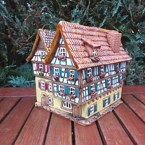 Keramik Lichterhaus Doppelhaus Teelicht-Fachwerkhaus Stadthaus Colmar Elsass NEU - Bild 1 von 7