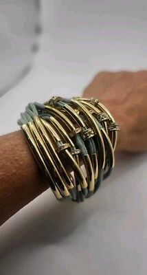 Pulsera ST THOMAS verde azulado multihilo barras de cristal oro cierre de palanca ajustable Foto 1 de 4
