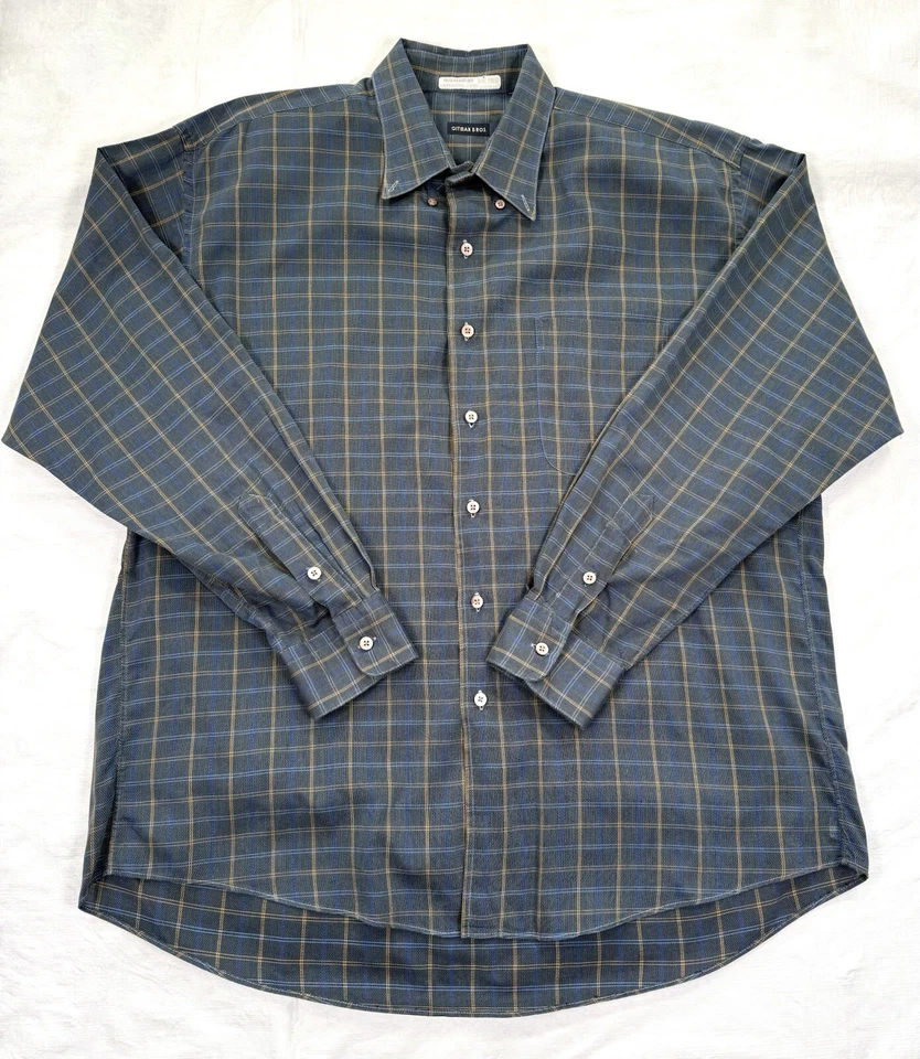 Gitman Bros Shirt Mens XL Vintage Blue Gray Orange Plaid Cotton Button Down USA - Image 1 of 4
