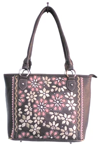 Montana West Brown Concealed Carry Tote Purse Bag Western Silver Studded Floral - Picture 1 of 17