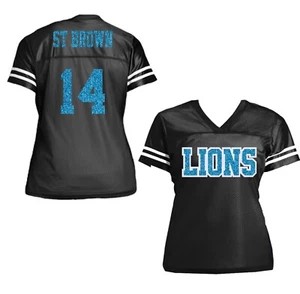 Maglia Lions St marrone glitter per donna maglia calcio nera Detroit - Foto 1 di 10