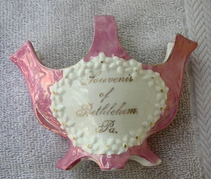 Cesta rosa lustre porcelana pintada a mano vintage Belén recuerdo - Imagen 1 de 5