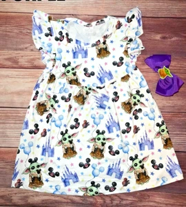 Baby Yoda Grogu Dress and Bow - Picture 1 of 1