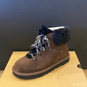 UGG Women's Brown Classic Mini Alpline Lace Ankle Boots Bootie Shoes 6 7 8 NEW - Picture 1 of 5