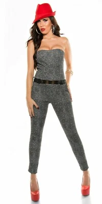 Jumpsuit Bandeau Overall Skinny im Off-Shoulder-Look Meliert mit Gürtel Größe S - Bild 1 von 4