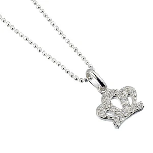 Sterlingsilber Kugel Perle Halskette mit Kristallkrone Charm - Bild 1 von 5