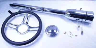 Columna de dirección de cambio de piso inclinable universal cromada de 30" + volante Billet de 14"" Foto 1 de 4