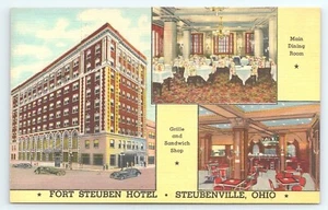 Postkarte Fort Steuben Hotel Steubenville Ohio mehrere Ansichten Esszimmer Gitter - Bild 1 von 2