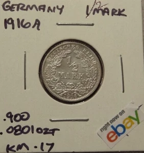 1916-A GERMAN DEUTSCHES REICH 1/2 MARK  KM-17 HIGHER GRADE - Picture 1 of 2