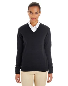 Harriton Ladies' 100% Acrylic Pilbloc V-Neck Sweater Black LARGE M420W NEW - Picture 1 of 6
