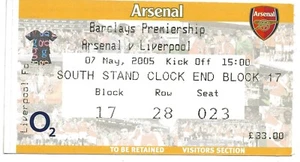 ARSENAL V Liverpool ~ 7 de mayo de 2005 ~ boleto de partido - Imagen 1 de 1