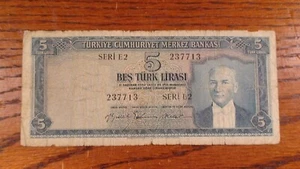 Turkey Five Lira Note 1959 billete de 5 L ¡Cómpralo ahora! - Imagen 1 de 4