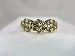 Vintage 10k Rose Gold Natural Fancy Brown Color Round Diamond Three Cluster Ring - Picture 1 of 6