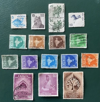 Estampillas de la India x17 1956-1975 Mapa de la India + Estado variable ver fotos  Foto 1 de 2