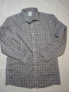 Brooks Brothers Grey & Blue Men's  Plaid Dress Shirt Slim Fit Size 15.5/32 - Picture 1 of 11