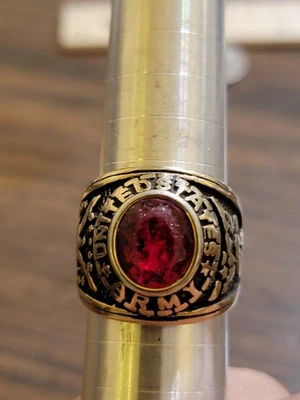 Rare gold-plated United States Army ring with a simulated red ruby stone.sz10.5 - Image 1 of 4