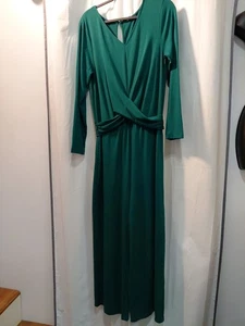Mono antiguo azul marino para mujer grande verde esmeralda manga larga pierna ancha recortado - Imagen 1 de 9