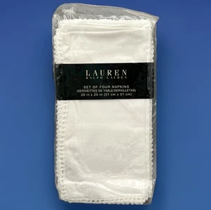 Lauren Ralph Lauren 4  Table 20” White Cotton Dinner Napkins - Picture 1 of 5