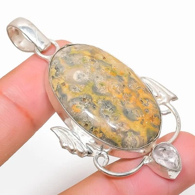 Fossil Corallo, Topazio Gemma a Mano 925 Argento Sterling Ciondolo Gioielli 6cm - Immagine 1 di 4