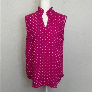Ann Taylor Bluse mit Rüschenausschnitt gepunktet rosa/weiß Größe M - Bild 1 von 7