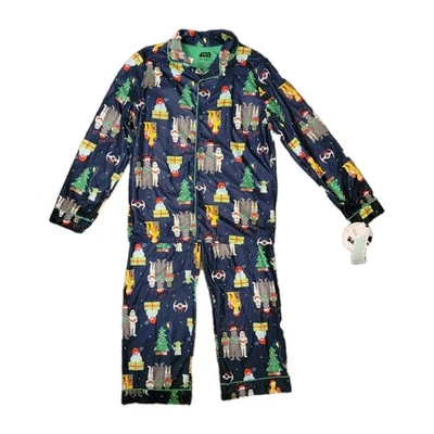 Рождественский пижамный набор Star Wars — большой для мальчиков 12–14 лет — фланелевый темно-синий Yoda R2D2 - Изображение 1 из 3