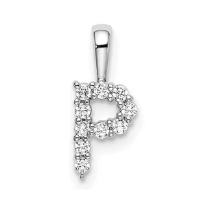14k White Gold 1/10 carat Lab Grown Diamond VS/SI+ G+ Letter P Initial Pendant - Picture 1 of 4