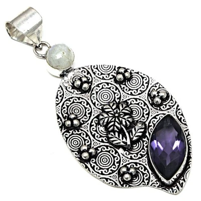 Подвеска аметист кварц драгоценный камень ручной работы серебро ювелирные изделия 2,75" - Изображение 1 из 4