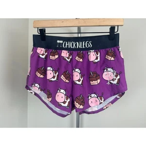 Chicknlegs 1.5" Split Shorts size S Running Purple Choccy Milk Cow Novelty - Picture 1 of 5