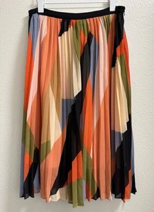 Anthropologie HD in Paris Skirt Pleated Colorblock Midi Zipper Side Women's 12 - Picture 1 of 8