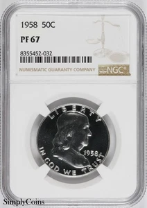 1958 Franklin Half Dollar NGC PF67 PROOF PR67 Silver - Picture 1 of 2
