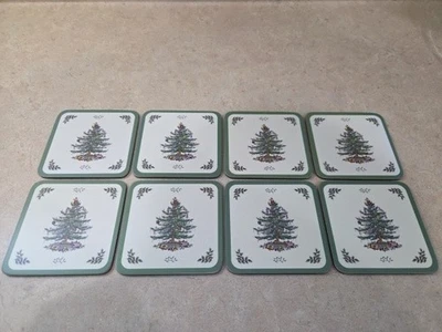 New Spode Christmas Tree Coasters Set of 8 Cork Backing - Image 1 of 4