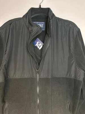 Jaqueta esportiva masculina L preta engrenagem lã poli tom duplo com zíper atlética casual - Imagem 1 de 4