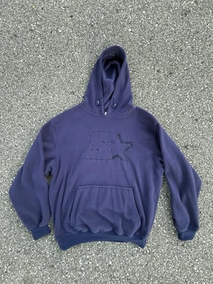 Vintage Starter Fleece Hoodie Men’s Large Navy Blue Embroidered Logo Macau 90s - Image 1 of 4