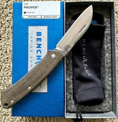 NUEVO/SIN USAR Hecho en Banco Propio 319 con Hoja de Pie de Oveja S30V Micarta DESCONTINUADO Foto 1 de 2