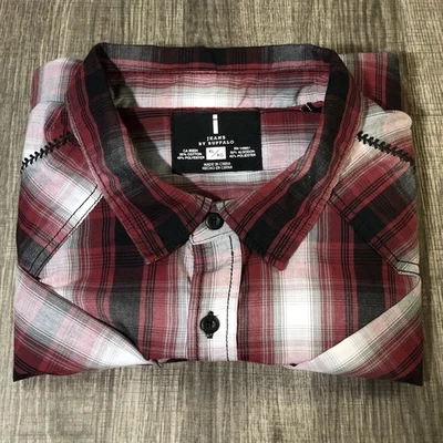 Camisa Buffalo Western Para Hombres XL Roja Blanca Negra Botón a Cuadros Vaquero Pestaña Larga Foto 1 de 4
