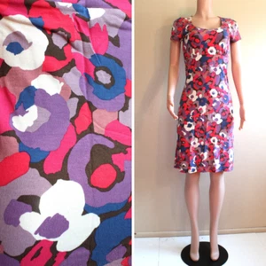 Boden Kleid 6 S Blumen Baumwolle Strick Fit Flare rot lila Flügelärmel Rundhalsausschnitt - Bild 1 von 10