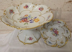 Jlmenau Graf von Henneberg Sockel Kompott & Schale florales Design Goldrand - Bild 1 von 11