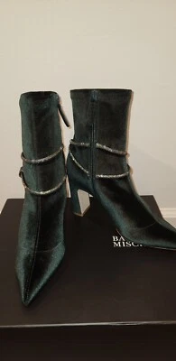 Badgley Mischka Elisa Evening Ankle Block Heel Dark Emerald Velvet Booties, Sz 8 Foto 1 de 4