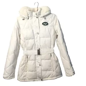 NY Jets Official Logo Quilted Womens S Puffer Jacket Faux Fur Lining Hood Zip - Bild 1 von 11