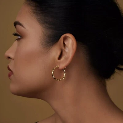 9ct Yellow Gold Fancy Twisted Hoop Earrings - 2mm Tube Width-15mm 20mm 30mm 40mm - Image 1 of 4