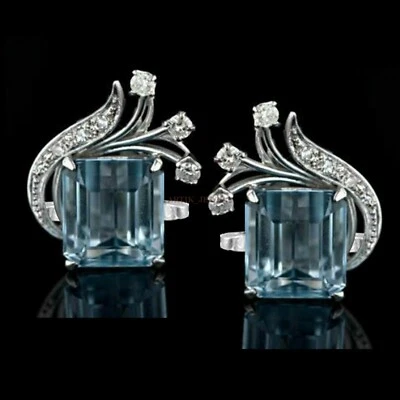 Pedra preciosa de topázio azul natural com abotoadura de prata esterlina 925 #1981 - Imagem 1 de 3