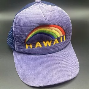 Vintage Hawaii Hat Rainbow Trucker Corduroy Embroidered Roped - Picture 1 of 11