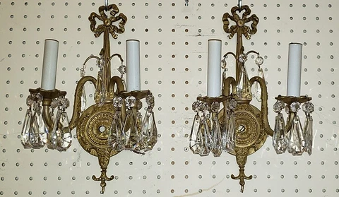 Beautiful Brass & Cut Crystal Louis XVI Sconces Cover